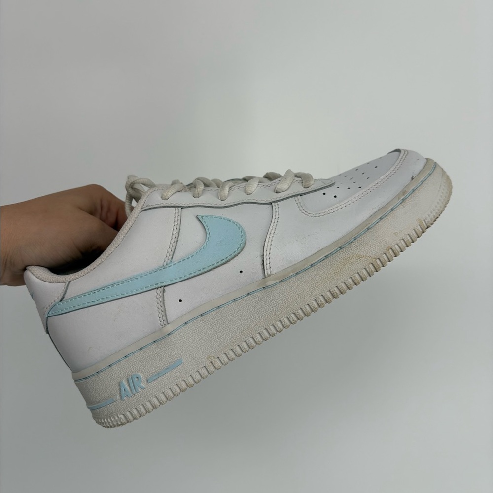 Nike White and Light Blue Air Force 1 Sneakers